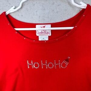 Quacker Factory Holiday Top Womens 3X Red Rhinestone Ho Ho Ho Christmas Festive